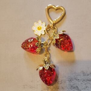 Strawberries Enamel Daisy Keychain Bag Charm
